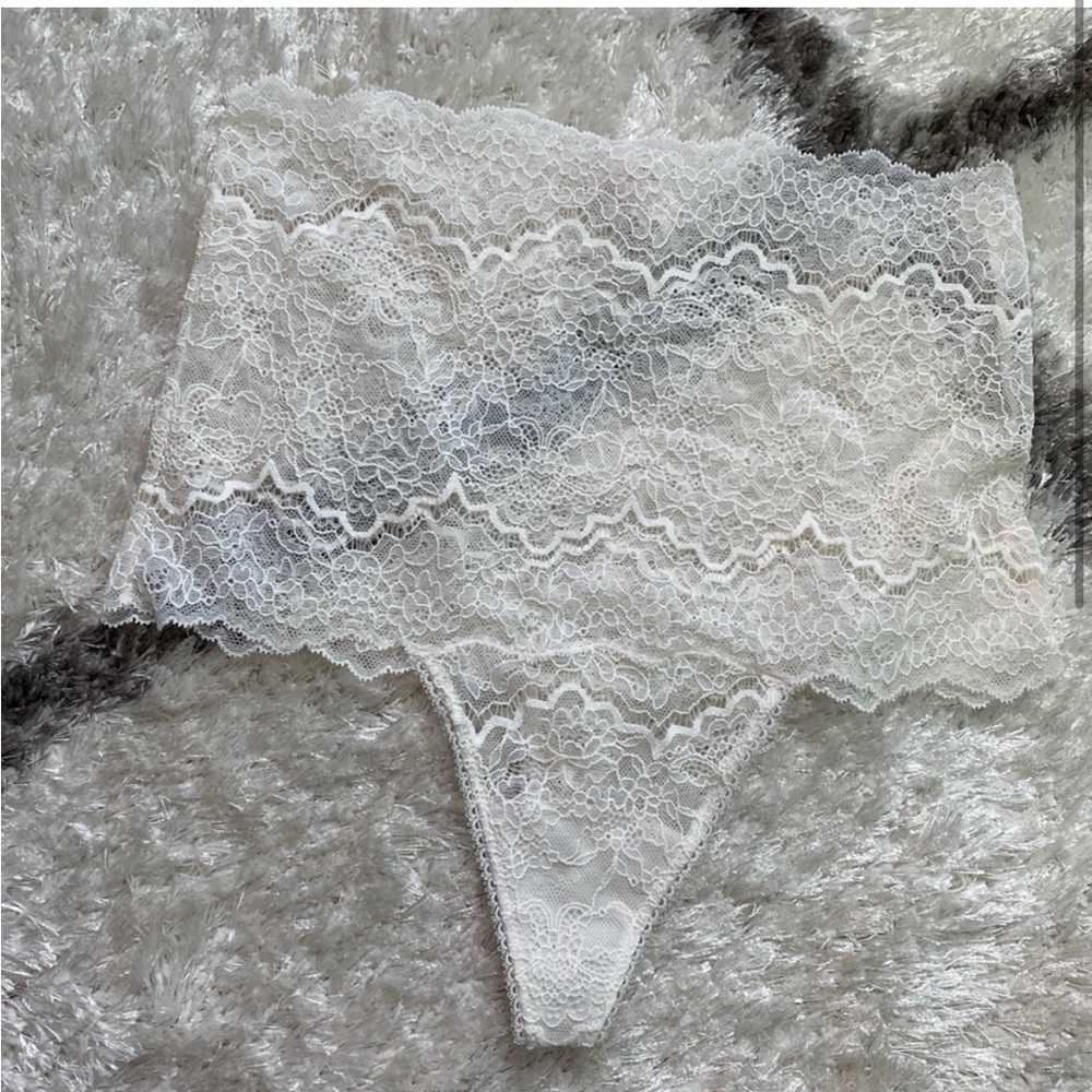 NWOT Victoria’s Secret VS high waisted cheekini corded lace thong panty white
